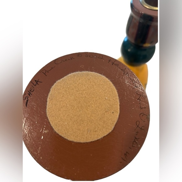 Hand Painted Wooden Candle Holders signed by Artist. - Picture 7 of 8